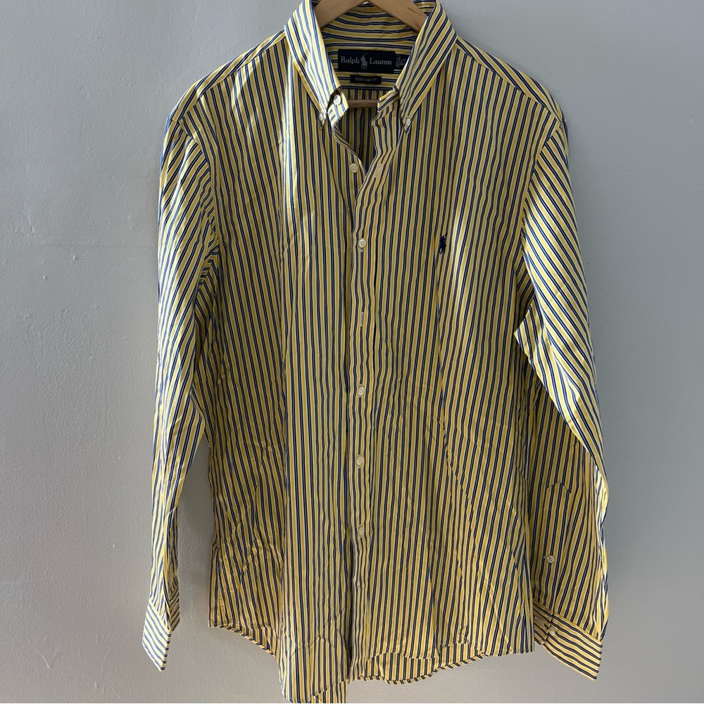 Ralph Lauren Men's Blue and Yellow Striped Shirt